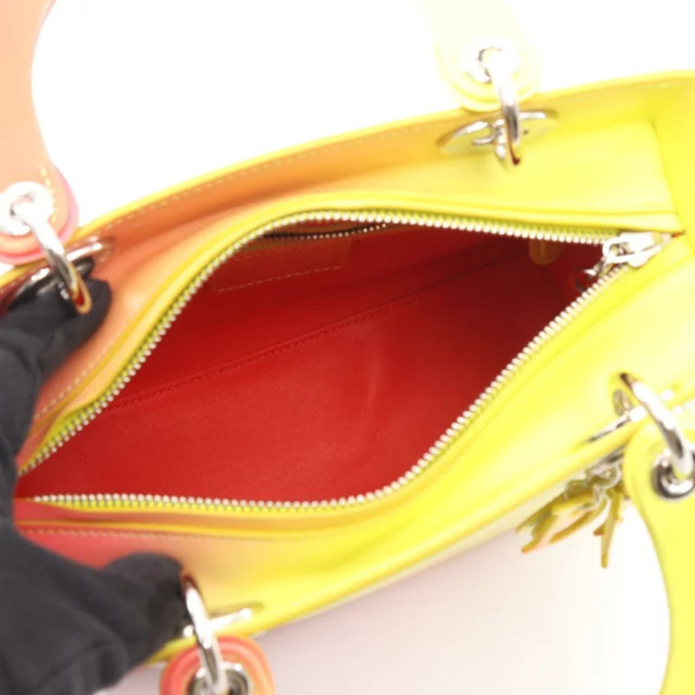 Dior leather 2way Red Handbag LADY Burgundy yellow - Picture 3 of 8